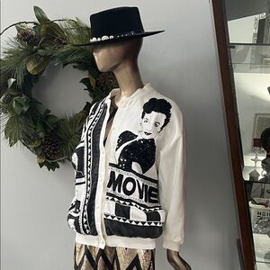 Cedars Vintage Women's Black and White Graphic Jacket